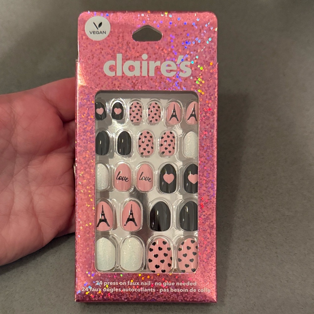 Claire's Pink and Black Parisian Nail Set